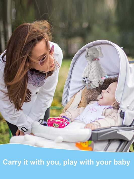 Baby Security Blanket Elephant with Tags Teether Rattles Mobile Soft Blanket Snuggle Toy Stuffed Animal for Babies Newborns Gift