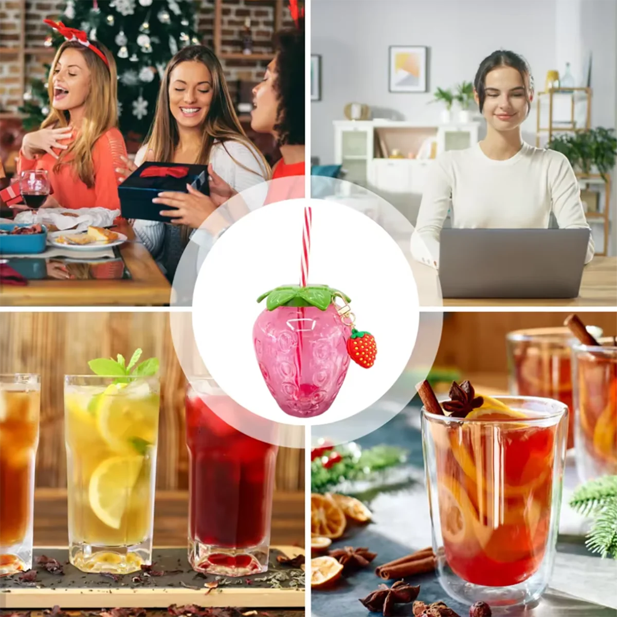 1pc Strawberry Straw Cup Cute Cartoon Strawberry Straw Cup Fruit shaped Suitable for Summer Beach, Juice Cup, Beverage Cup