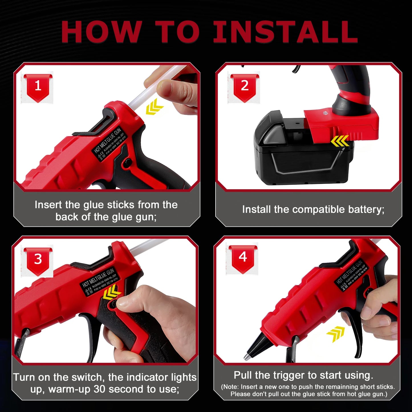 50W Cordless Hot Glue Gun for Milwaukee 18V Battery with 30pcs 7mm Sticks 30s Quick Preheat for Arts & Crafts & DIY (No Battery)