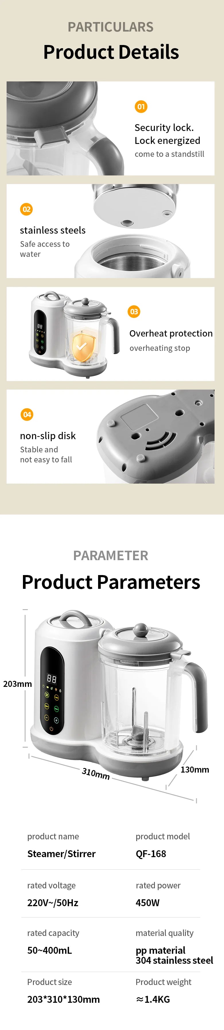 Multifunctional Baby Food Maker Supplementary Food Processor Kids Food Mill Steaming Stirring Warming Cooking Machine