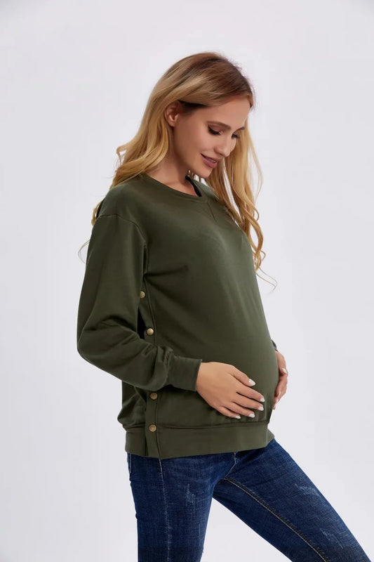 Maternity Clothes Premama Long Sleeve Blouse Fall Winter Loose Pregnant Women Solid O-Neck Sweater Shirt postpartum Pullover Top
