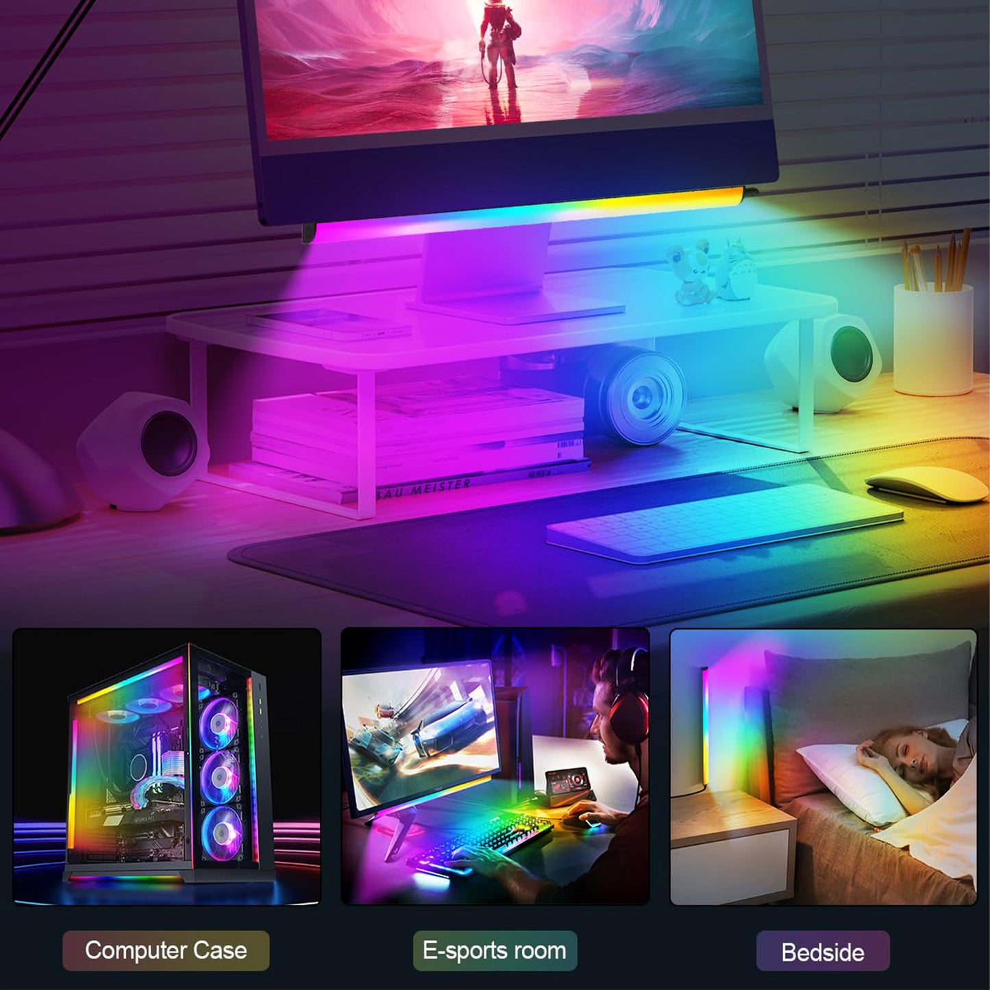 Smart RGB LED Under Monitor Light Bar Bluetooth APP Remote Control Computer Lamps Music Sync Timer Screen Hanging Desk Light