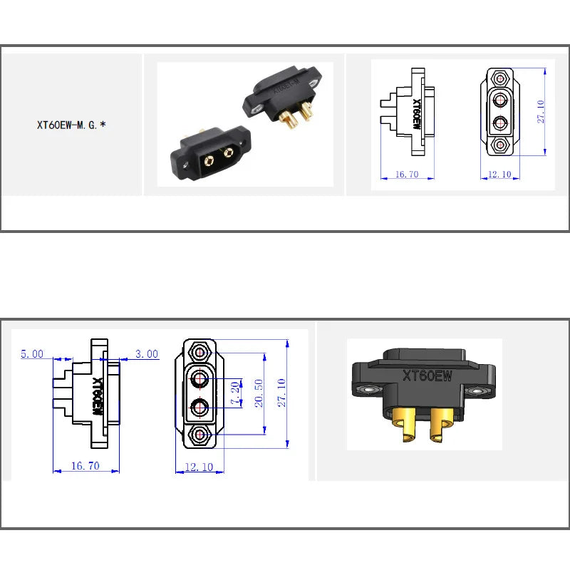 1 / 2 / 5 / 10 / 20 PCS Amass XT60EW-M Mountable XT60E Male Plug Connector for RC Drone Aircraft FPV Racing Drone