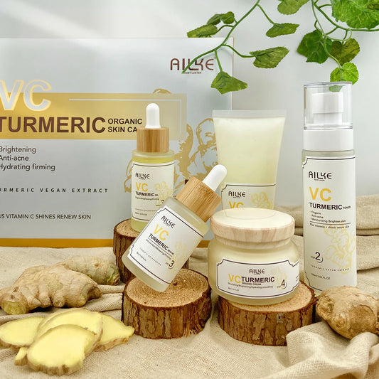 AILKE Turmeric Renew Skin Care Sets Vitamin C Women Facial Organic Anti Acne Whitening Hydrating Firming Korean Face Products