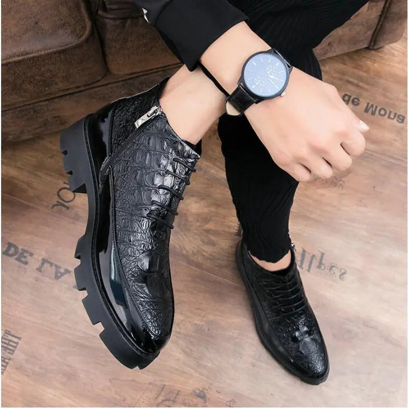 Male patent leather Moccasins shoes High top italian formal dress brogue oxford wedding Business shoes boots 2021