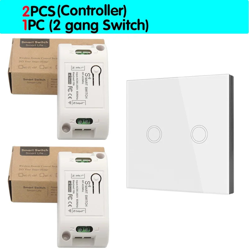 Smart Home Touch Light Switch Led Wireless 86*86 Remote on Off Wall Switch AC 110V 220V 10A Receiver 1/2/3gang for Ceiling Lamp