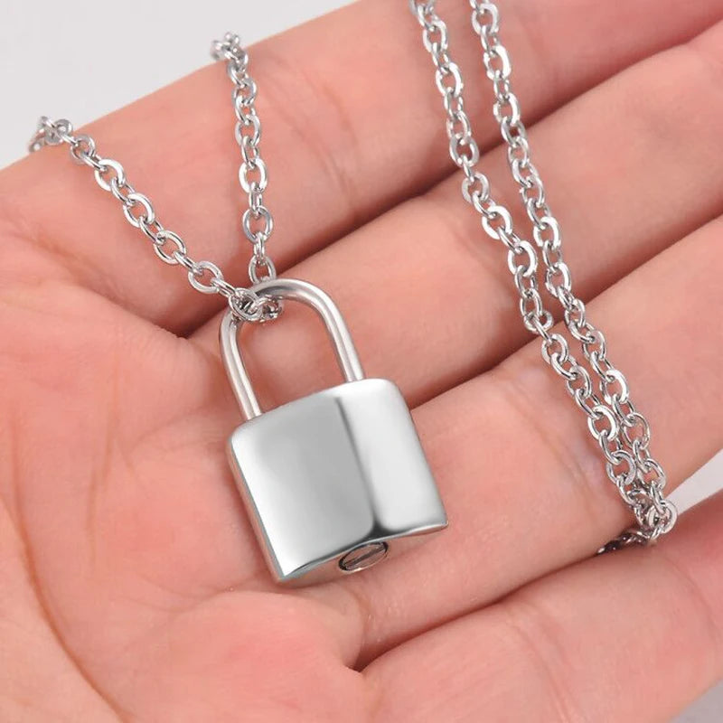 New Style Stainless Steel Small Pad Lock Cremation Ashes Urn Necklace Jewelry Keepsake Pendant Lock Memorial Jewelry