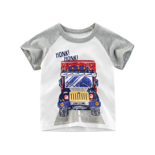 Baby Boys Clothes T-Shirts for 1 2 3 4 5 6 7 8 Years 100% Cotton Short Sleeve Car Bus Fire Truck Cartoon Kids Summer Clothing