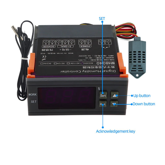 WH8040 Temperature&Humidity Controller 1% ~ 99% Air Refrigeration Thermostat for Home Fridge Lab Cooler 12V/24V/220V