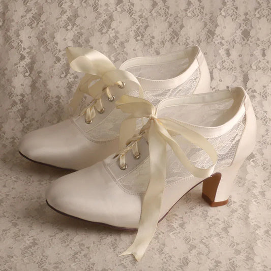 Customized Block Heels for Ladies Wedding Shoes Womens Ivory White Bridal Boot 7.5CM