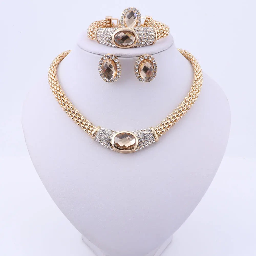 Party Accessories Wedding Jewelry Sets For Women Pendant Statement African Beads Crystal Necklace Earrings Bracelet Ring