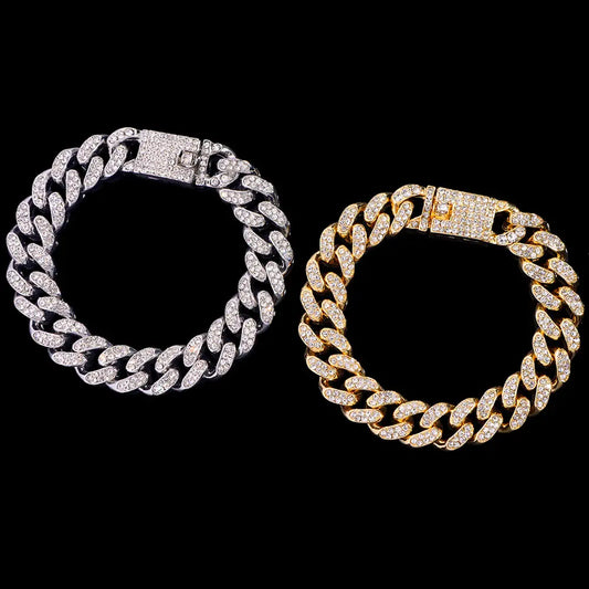 Iced Out Rhinestone Cuban Link Chain Bracelet for Women Luxury Bling Crystal Cuban Chunky Bracelets Men Punk Hip Hop Jewelry