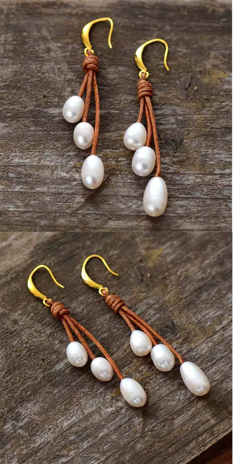 Pearl Earrings Natural Freshwater Pearls Leather Earring Designer Pearl Female Jewelry Drop Ear Ring Women Gift