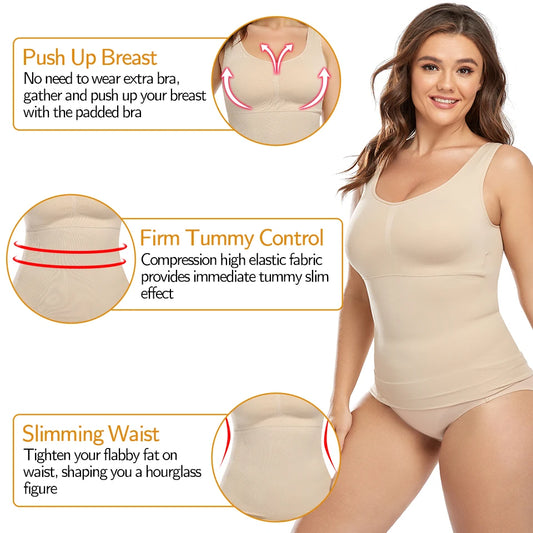 Shapewear for Plus Size Women Tummy Control Shapewear Built-in Bra Shaping Tank Tops Slimming Body Shaper Compression Underwear