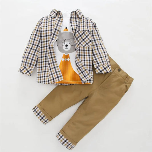Kids BoysClothes Children Plaid Coat+T-Shirt+Pants 3pcs Baby Suits Toddler Boy Clothing Spring Autumn Outerwear Costume BC1034