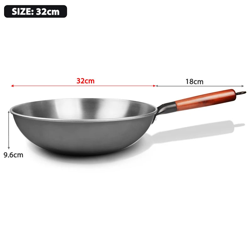 Konco Handmade Iron Wok Traditional Cookware Iron Pot Non-coating Healthy Wok Gas Cookware-30/32/34CM
