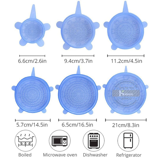 6pcs Reusable Silicon Stretch Lids,Universal Silicone Food Cover ,Silicone Lids For Food Cookware Bowl Kitchen Accessories