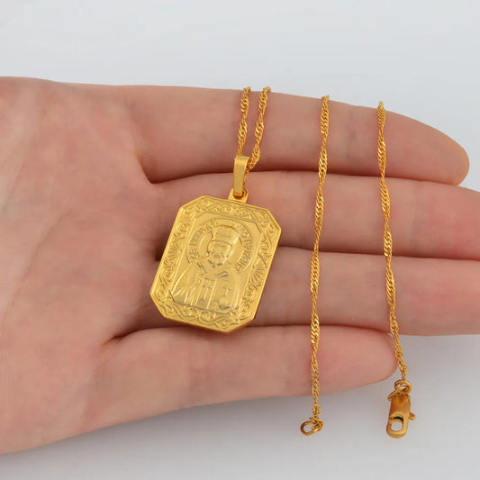 Anniyo Saint Nicholas Patron Saint Necklace Orthodox Christianity Pendant Church Eternal Church Cross Jewelry Russia @@046604