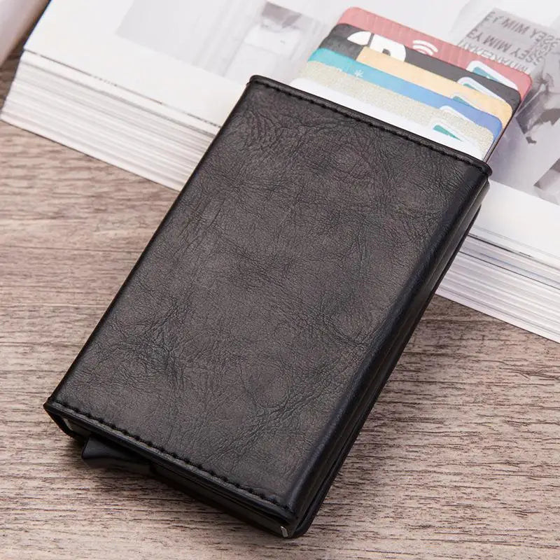 Vintage Antitheft Men Credit Card Holder Blocking Rfid Wallet Leather Unisex Security Information Aluminum Metal Purse fashion
