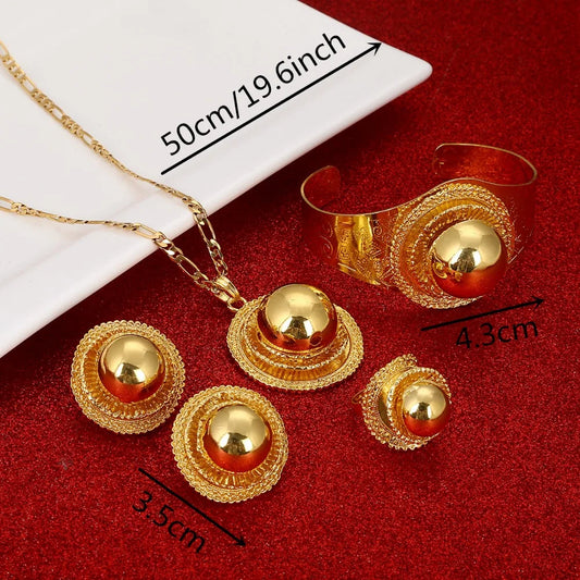 New Ethiopian Wedding Jewelry Sets Necklaces Bracelet Earrings Ring Gold Color Habesha Jewellery Eritrean Gifts