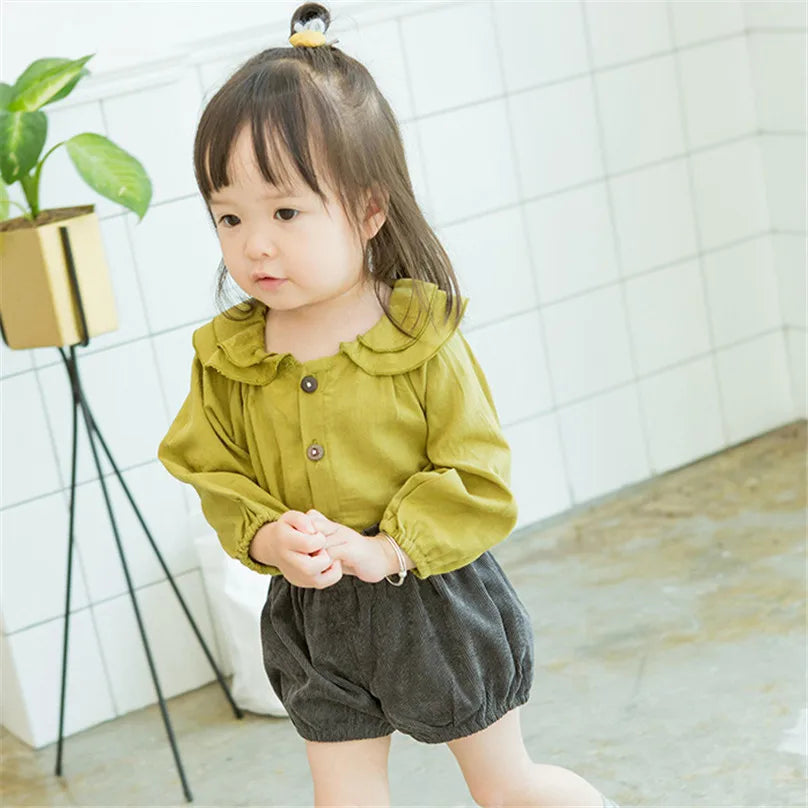 Baby Girls Shirts Sweet Double Layer Petal Collar Shirt Toddler Long Sleeve Blouse Cotton Tops Infant Baby Girl Clothes 0-3t