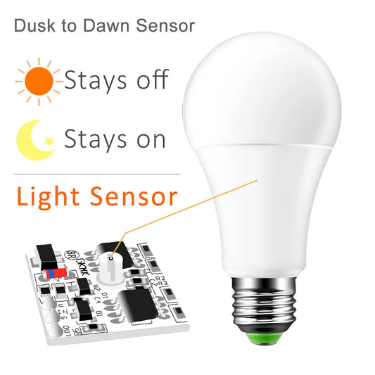 LED Sensor Bulb E27 9W 12W 15W Dusk to Dawn Smart Lamp Bulb AC85V-265V Day Night Light Auto On/Off For Stair Hallway Pathway