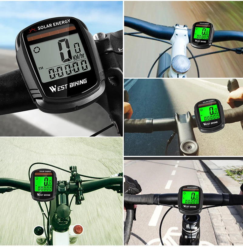 WEST BIKING Bike Computer Speedometer Odometer Multifunctional Cycling Computer Rainproof Solar Power Bicycle Wireless Computer