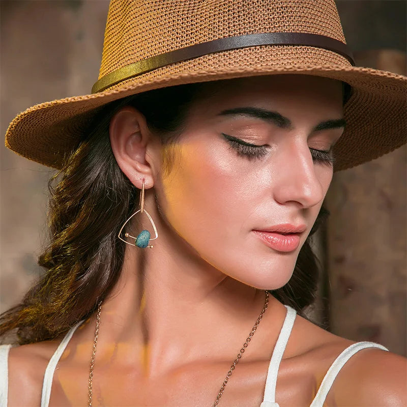 Natural Stone Simple Earrings Zinc Alloy Geometric Starry Blue Earrings Fashion Jewelry Bohemian Earrings for Women