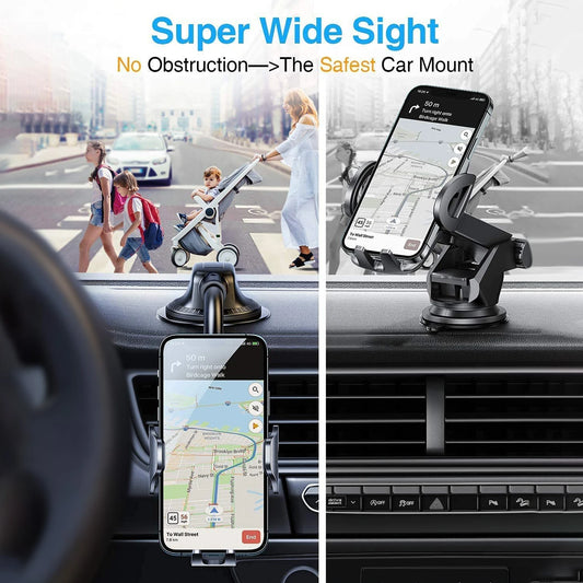 Dashboard Car Phone Holder【360° Widest View】9in Flexible Long Arm, Universal Handsfree Auto Windshield Air Vent Phone Mount 2025
