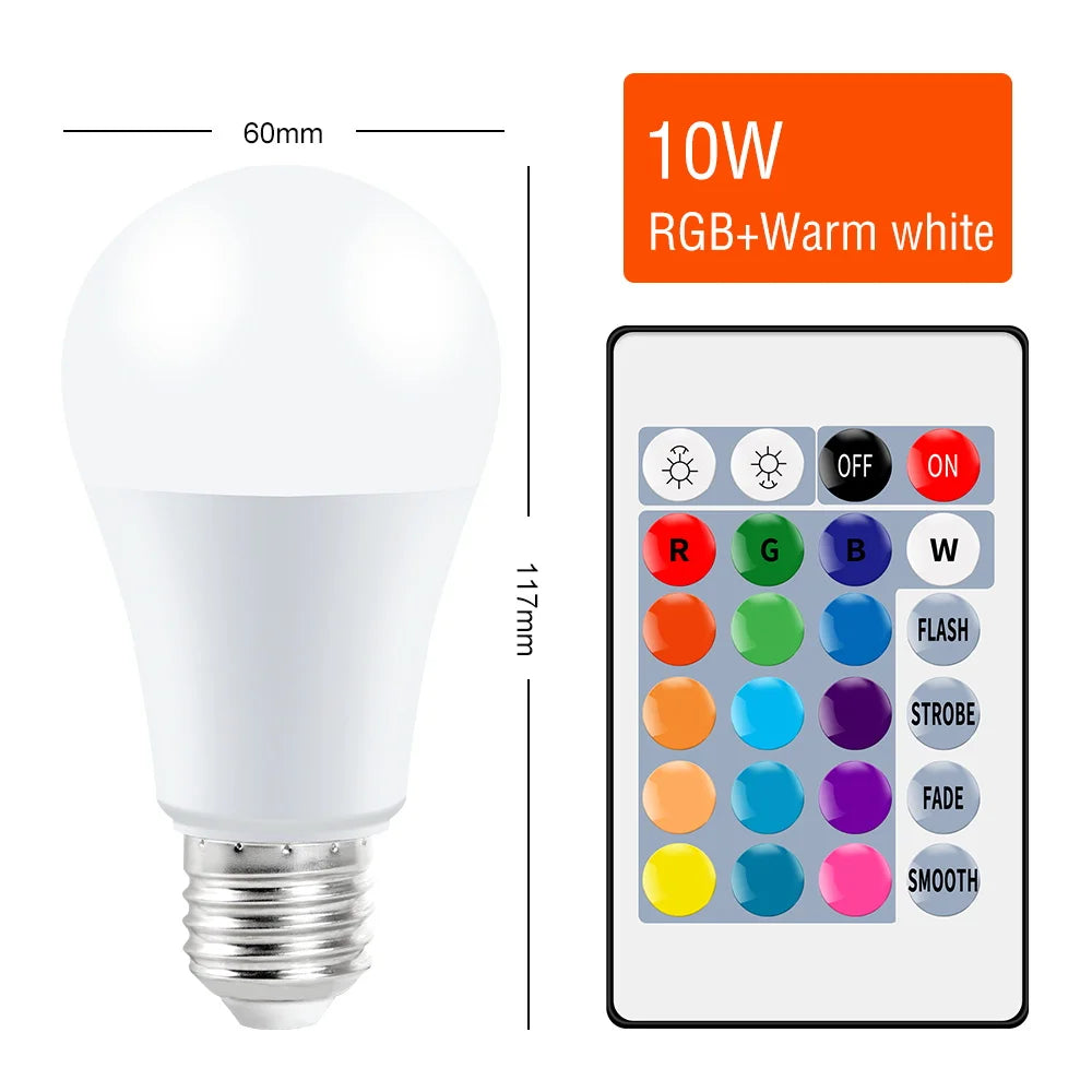E27 Smart Control Lamp Led RGB Light Dimmable 5W 10W 15W RGBW Led Lamp Colorful Changing Bulb Led Lampada RGBW White Decor Home