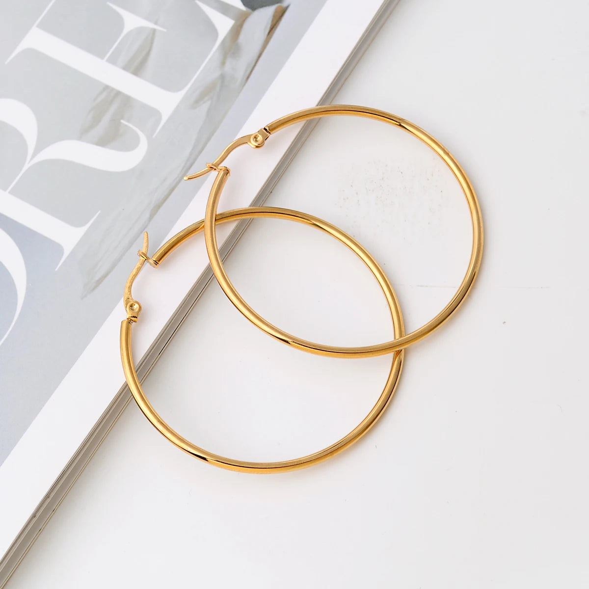 90mm Stainless Steel Large Circle Smooth Gold Color Round Loop Hoop Earring for Women Ear Ring Brincos