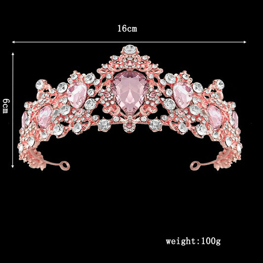 KMVEXO Tiaras Wedding Crown Bridal Hair Accessories Luxury Baroque Crystal Pink Queen Crown Women Adult Gift Party Hair Jewelry