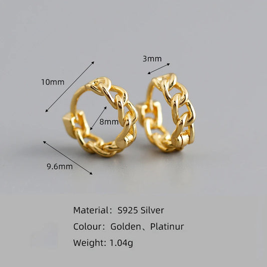 WANTME Genuine 925 Sterling Silver Simple Link Chain Punk Ear Buckle for Women Unisex Hip Hop Earrings Jewelry Accessories 2021