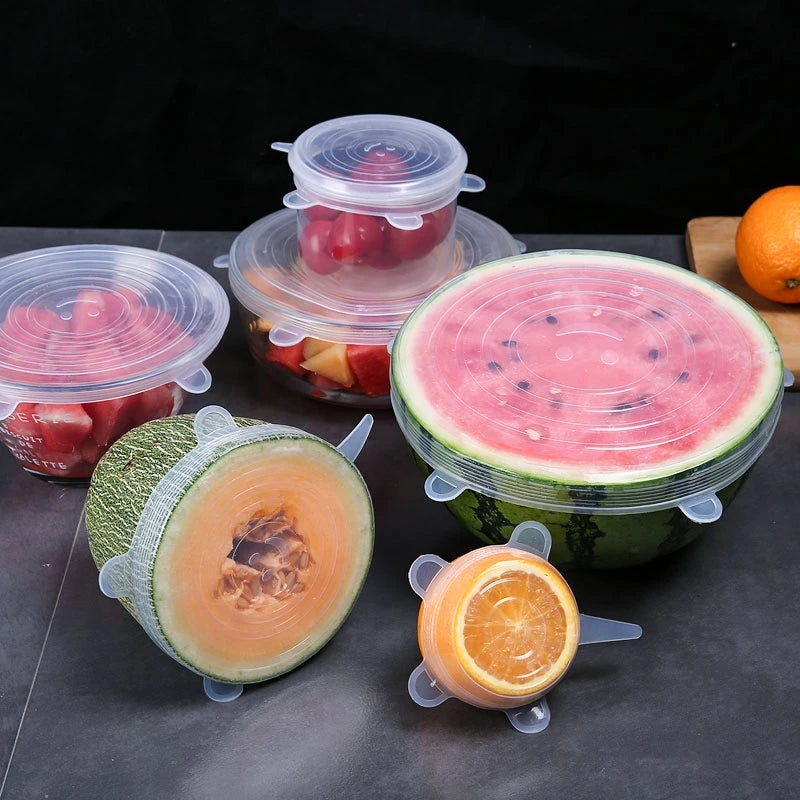 6pc Silicone Stretch Lids Pot Cover Durable Food Save Cover Heat Resisting Fits All Sizes Shapes Containers Kitchen Accessories
