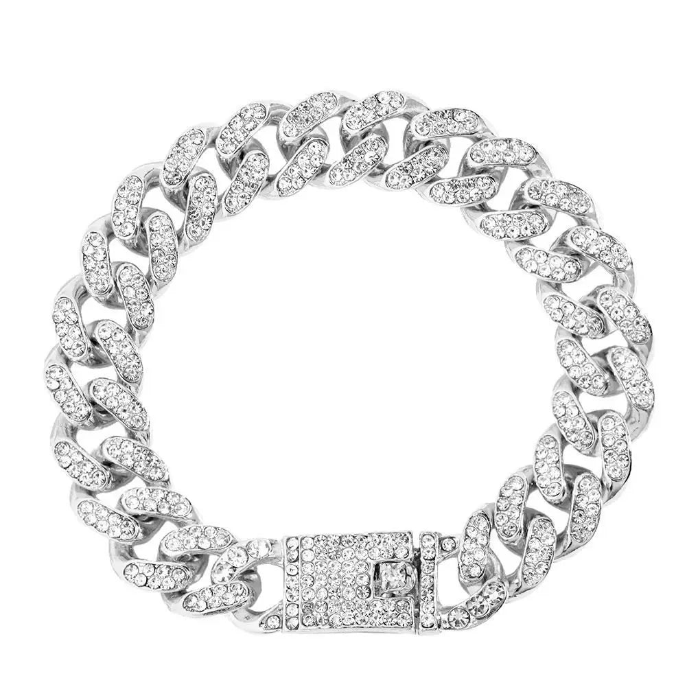 Iced Out Rhinestone Cuban Link Chain Bracelet for Women Luxury Bling Crystal Cuban Chunky Bracelets Men Punk Hip Hop Jewelry