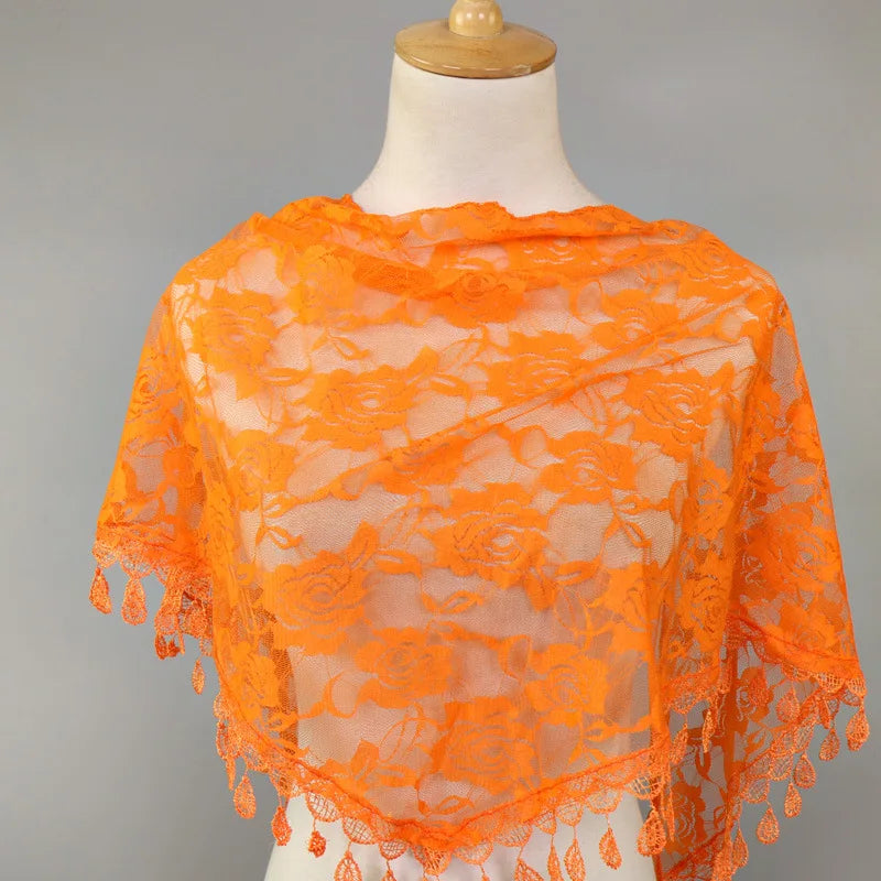 Embroidered Triangle Scarf For Church Shawl Catholic Church Prayer Shawl Sheer Floral Spanish Mantilla Lace Veil Wedding Cape