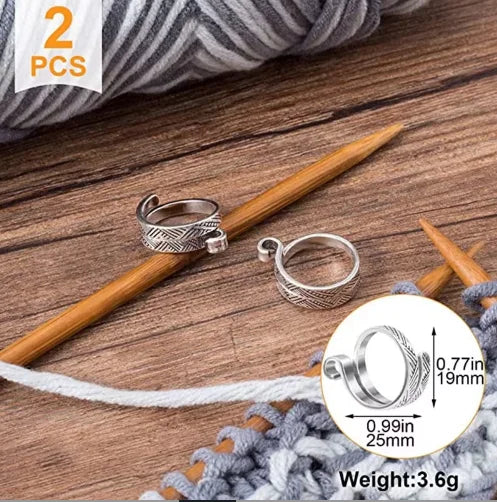 Knitting Crochet Loop Ring for Fingers 2pcs Metal Crochet Loop Ring Adjustable Knitting Loop Braided Knitting Ring