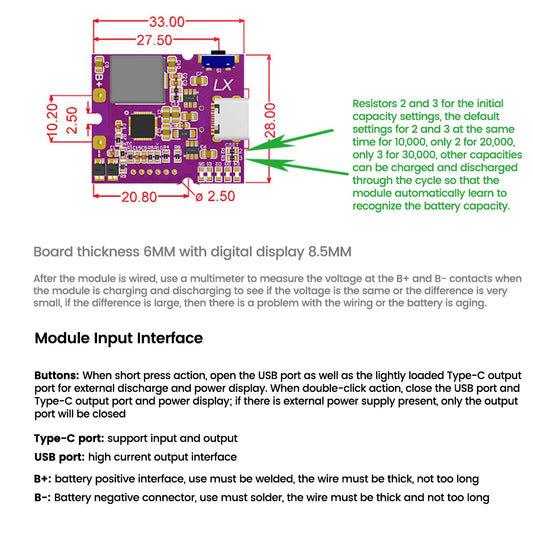 22.5W Power Bank Bidirectional Fast Charging Mobile Power Module Circuit Board With Digital/Light Type-C USB Suppor PD/QC3.0 2.0