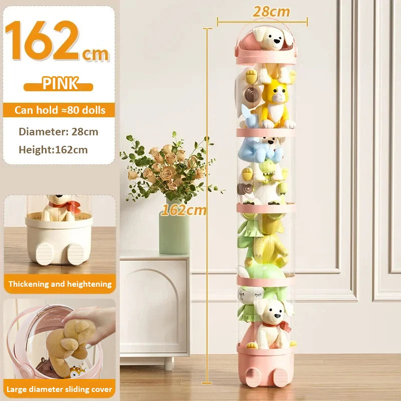 Doll storage Box Transparent Bucket Moistureproof Stuffed Animal Storage Tube Children's toy Organizer Home Organization