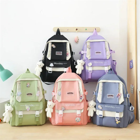 4 Set Korean High School Junior High School Elementary School Student Forest Style Versatile Backpack with Large Capacity Colors