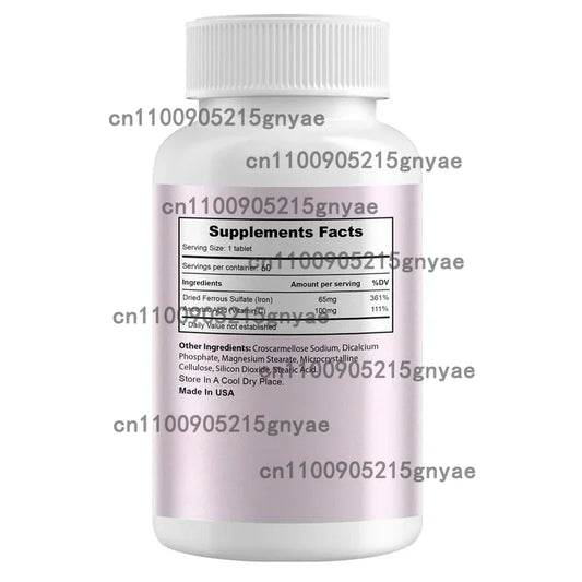 Iron Supplements for Women and Men, Containing Vitamin C,B12, Folate Hematopoietic Agents, and Iron Deficiency Energy