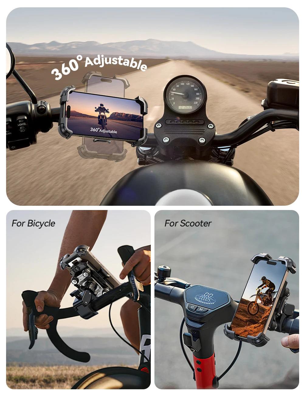 Joyroom Motorcycle Phone Mount Anti Vibration Phone Holder for Motorcycle Handlebar Bike Phone Mount for iPhone for 4.7-7” Phone