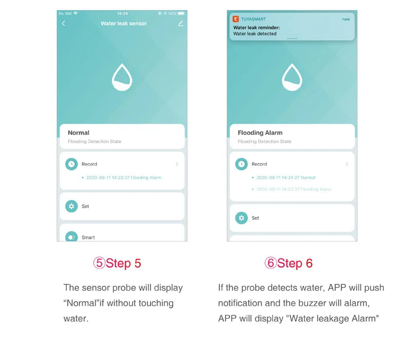 Wifi Water Detector Leakage Sensor Alarm Leak Detector 40DB Sound Tuya smart Smart Life APP Flood Alert Overflow Security