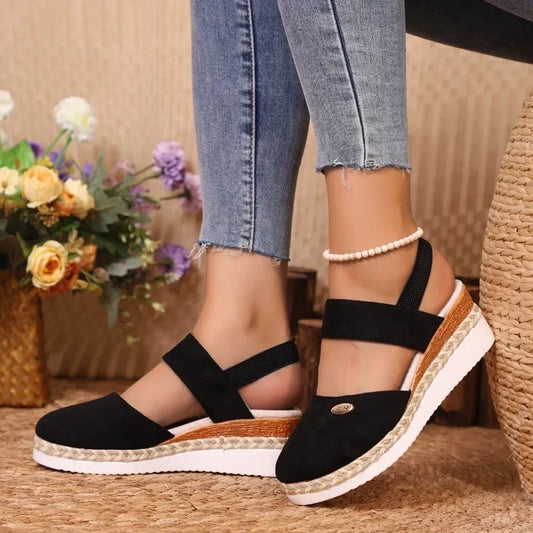 Summer Women Linen Plain 6cm Wedge Sandals Handmade Ladies Casual Comfortable womens shoes