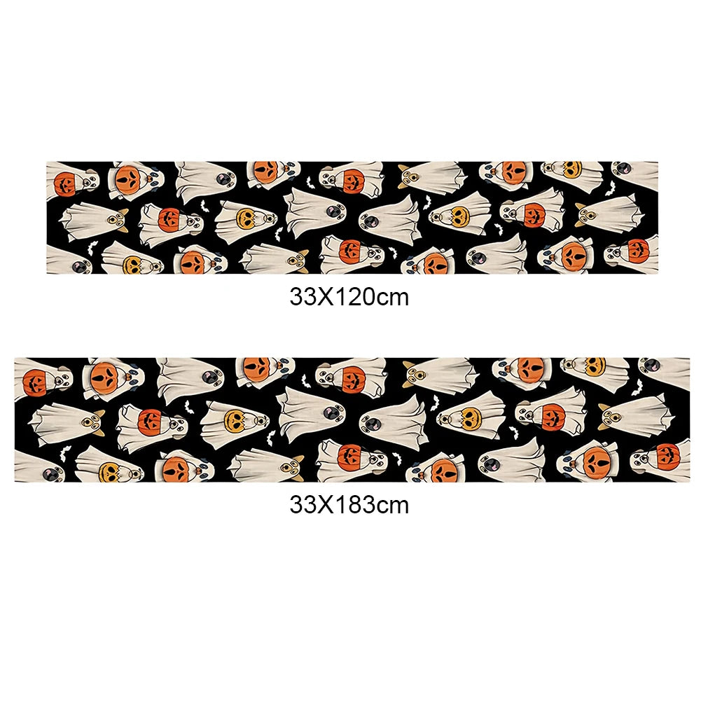 Ghost Dog Table Runner Halloween Lantern Pumpkin Bat Kitchen Dining Table Decoration Kitchen Dining Table Decor Washable