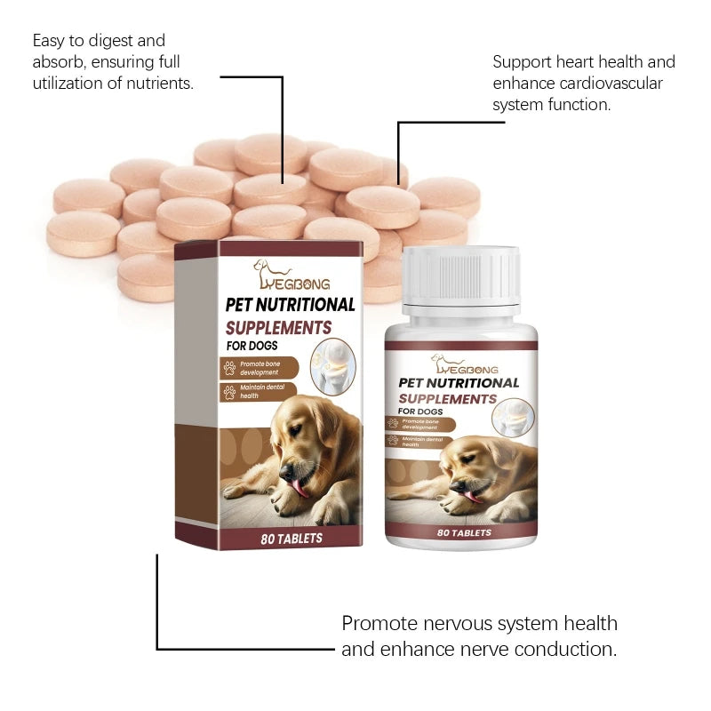 Calciums Supplements for Dogs, 80 Tablets Health Bone Joint Maintenance