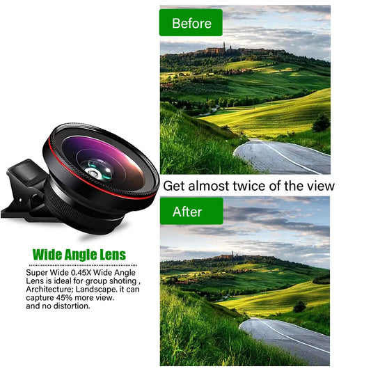 Phone Camera Lens 2 in 1 Clip-on Kit 37mm 0.45X 49UV Super Wide Angle Macro Phone Camera Lens for iPhone 15 14 13 12 11 Android