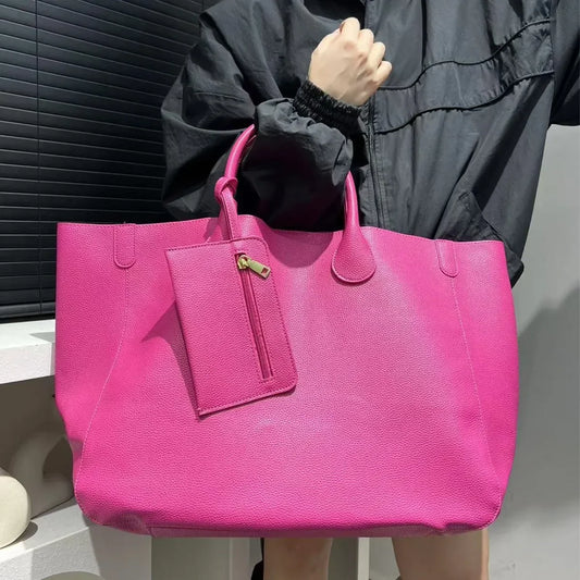 Ladies' fashionable vegan leather oversized handbag with large capacity, simple and versatile shopping bag
