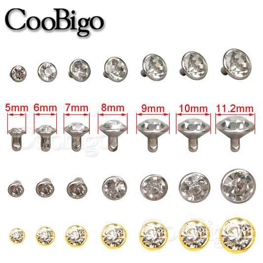 100sets Glass Crystal Double Cap Rivet Stud Rhinestone Nail Spike DIY Leathercraft Fashion Apparel Shoes Bags Decor Accessories
