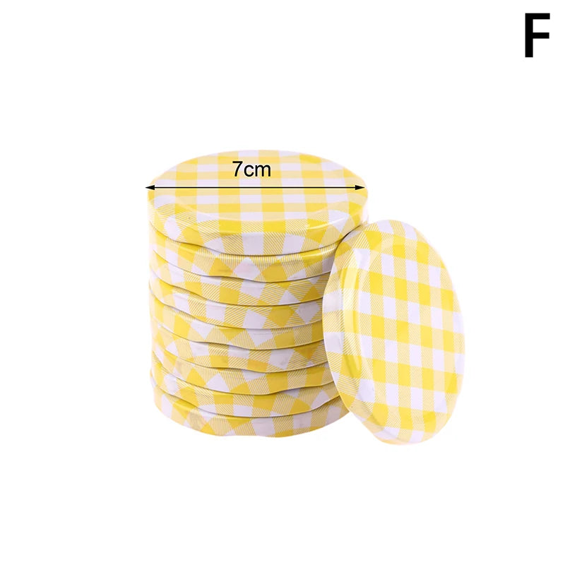 10 Pcs Colorful Lattice Jam Jars Lids Wide Mouth Screw Lids Storage Caps For Jars Glass Round Storage Cover